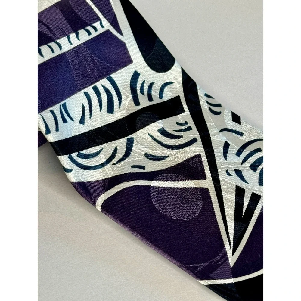 Paul Rodon‎ Couture Necktie Mens Purple White Black Abstract Geometric Silk Tie